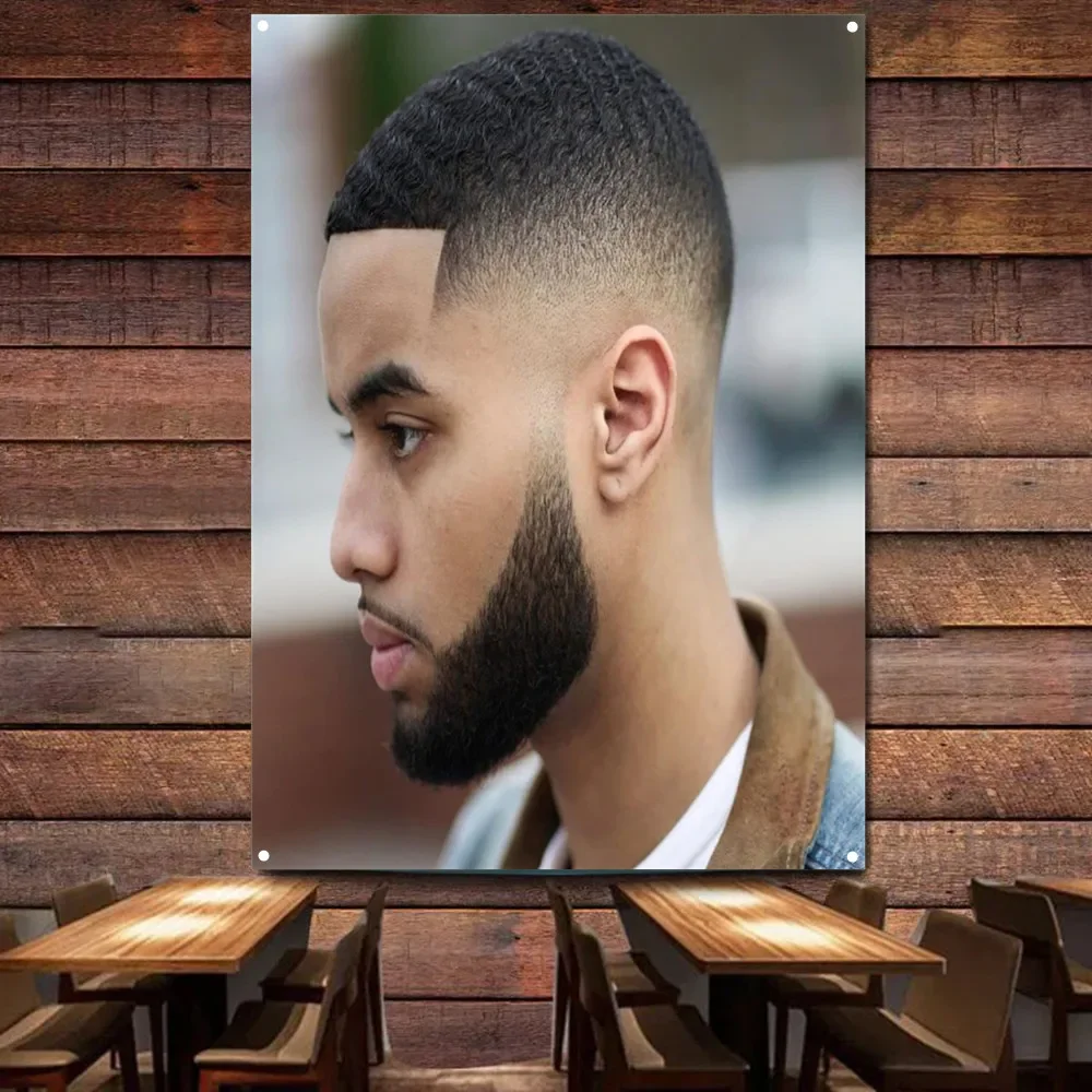 

Fade Haircut with Waves Poster for Black Men - Haircut & Shave Service Wall Art Tapestry Barber Shop Wall Decor Banner & Flag