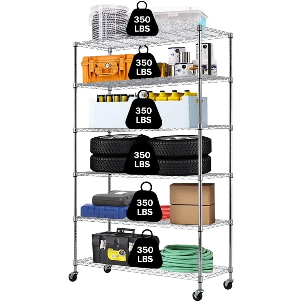 

6 Tier Wire Shelving Unit with Wheels, Heavy Duty Storage Shelves, Garage Kitchen Adjustable NSF Metal Shelf, Wire Rack Commerci