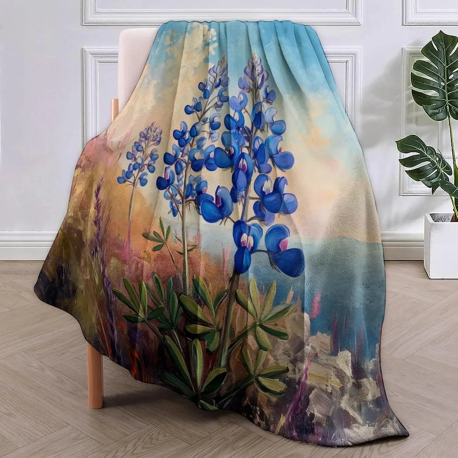 Luxurious Spring Blue Floral Tapestry Wall Hanging Throw Blanket Home Decor Botanical Bohemian Boho Art Canvas Tapestry Print De