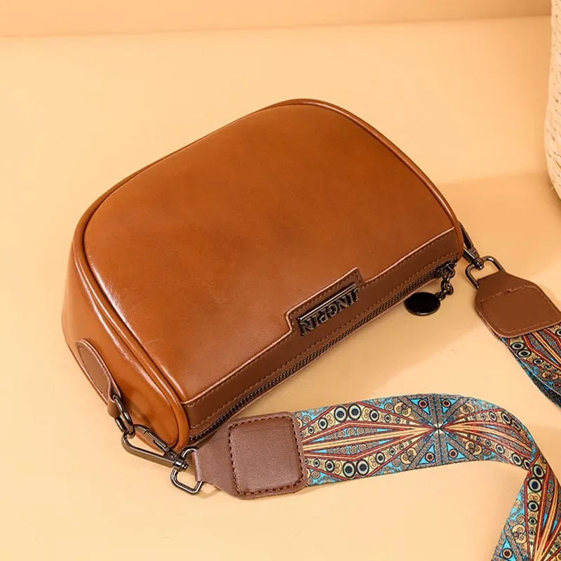 New Women Fashion Large Capacity Shoulder Bag Wide Shoulder Strap Crossbody Bag PU Leather Pillow Bag