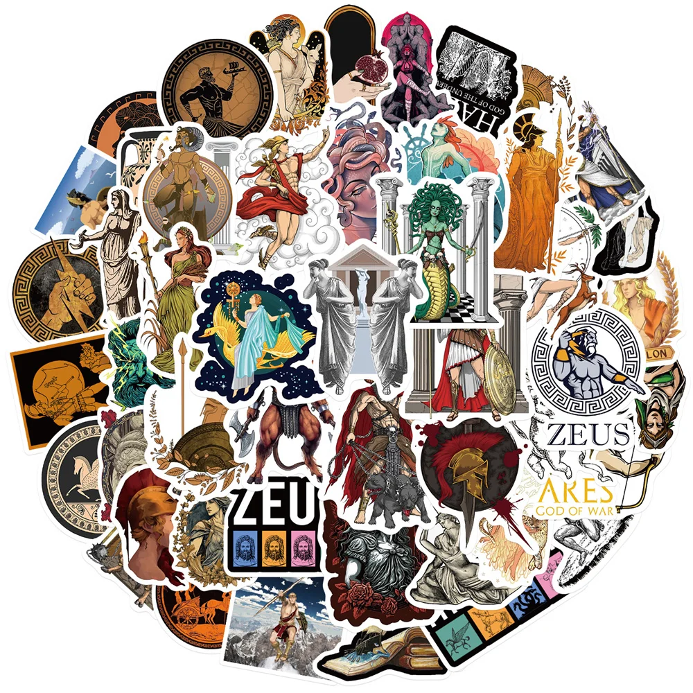 50pcs Retro Greek Mythology Stickers For Skateboard Guitar Phone Suitcase Ipad Sticker DIY Scrapbooking Material Craft Supplies