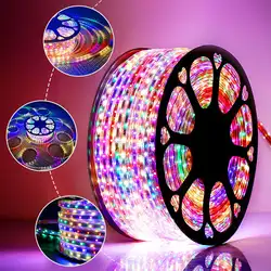 220V LED Strip Colorful Flash Waterproof Red Green Blue White Pink Yellow Color Changeable LED Tape Strip Light 8 Modes EU Plug