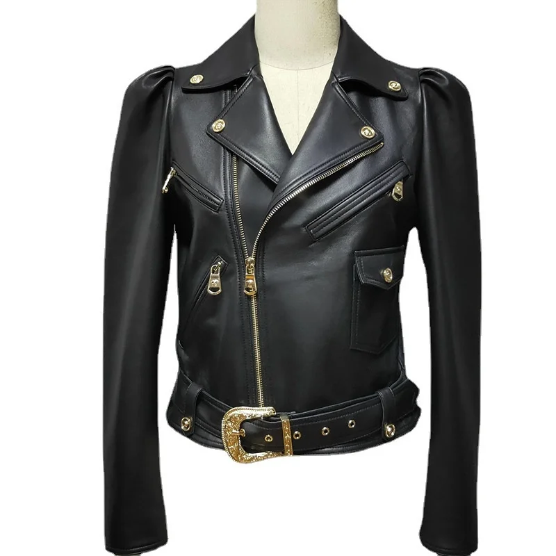 2023 New Women's Genuine Leather Jacket Autumn New Ladies Short Slim Sheepskin Coat Fashion Motorcycle Leather Jacket