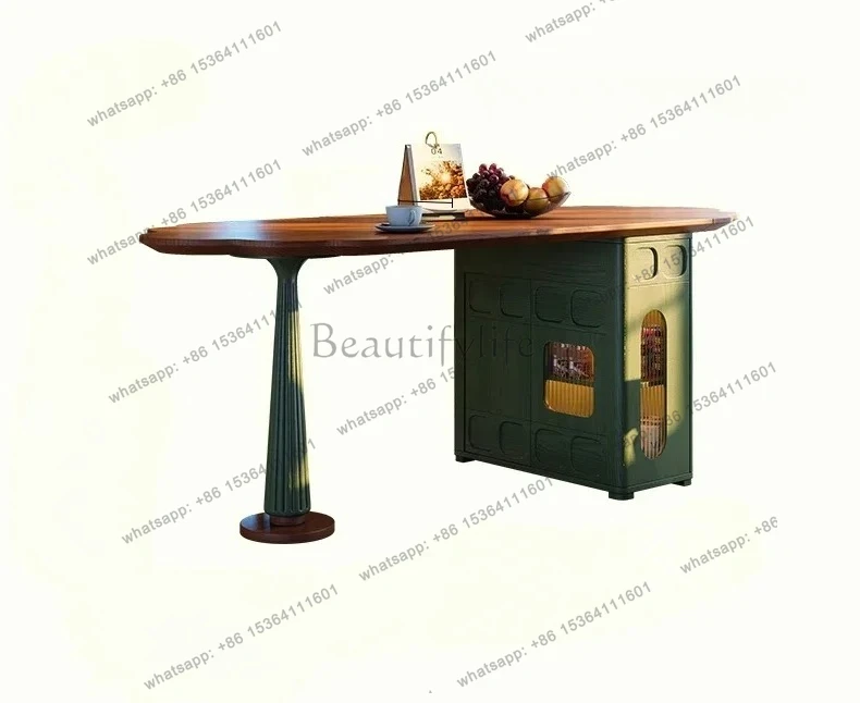 

LJYMedieval style island dining table Island dining table integrated foldable multi-functional small apartment wall dining table