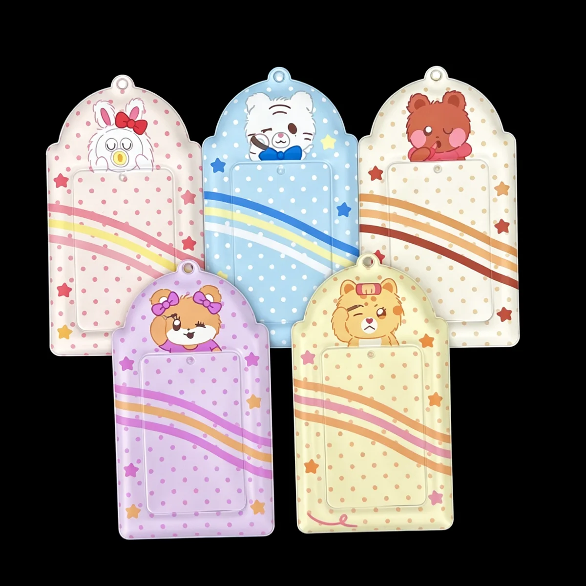 1Pc Cute Polka Dot Bear Series Card Holder, for Storing Idol Photo Cards, Concert Support Items, Made of Pu Material, for 3-3.5inch Polaroid Photo Cards, Korean Entertainment Idol Card Storage, Keychain, Bag Accessory