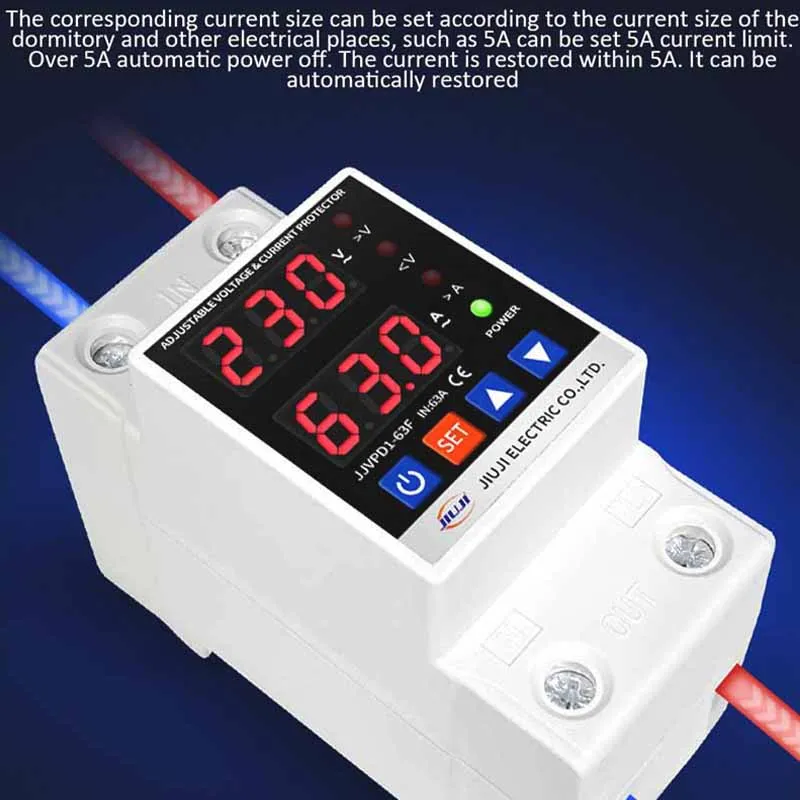 Automatic Reset Voltage Protector 40A 63A 80A Adjustable Digital Intelligent Dual Display Overvoltage and Undervoltage Protector