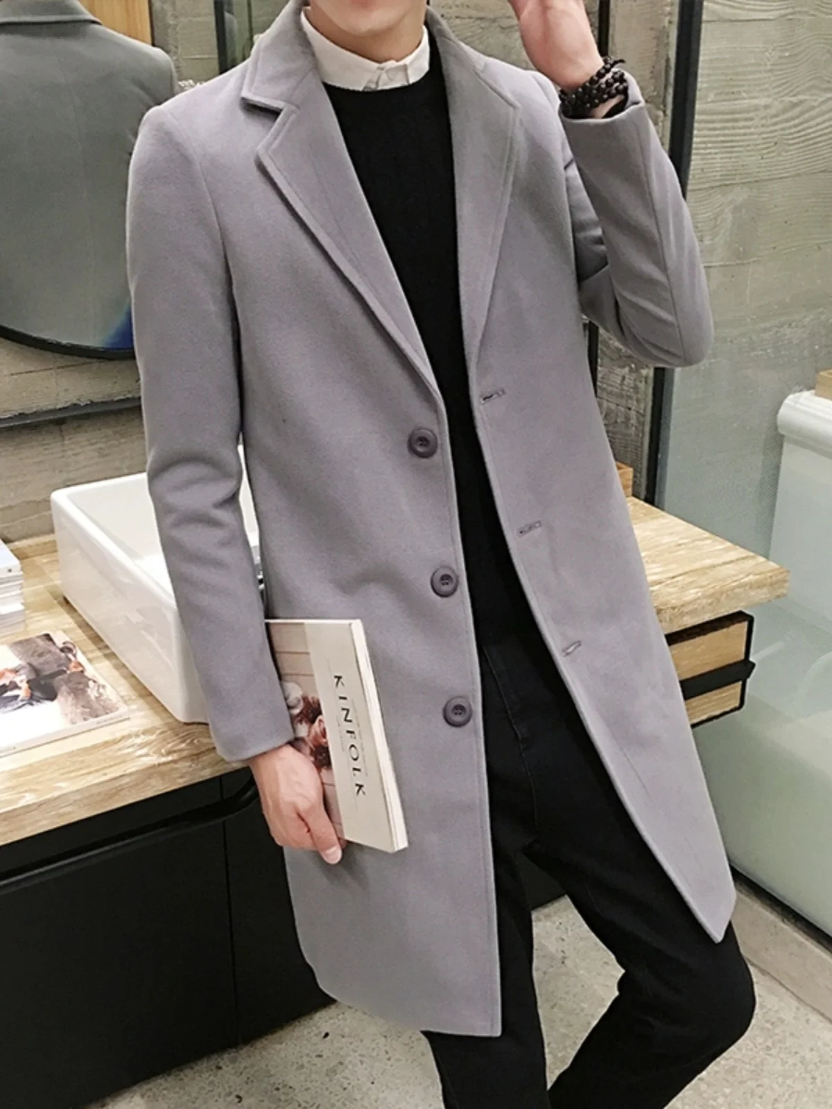 

Осенний утепленный твидовый пиджак приталенного кроя, повседневный однотонный универсальный мужской модный плащ-ветровка в молодежном стиле на одной пуговице