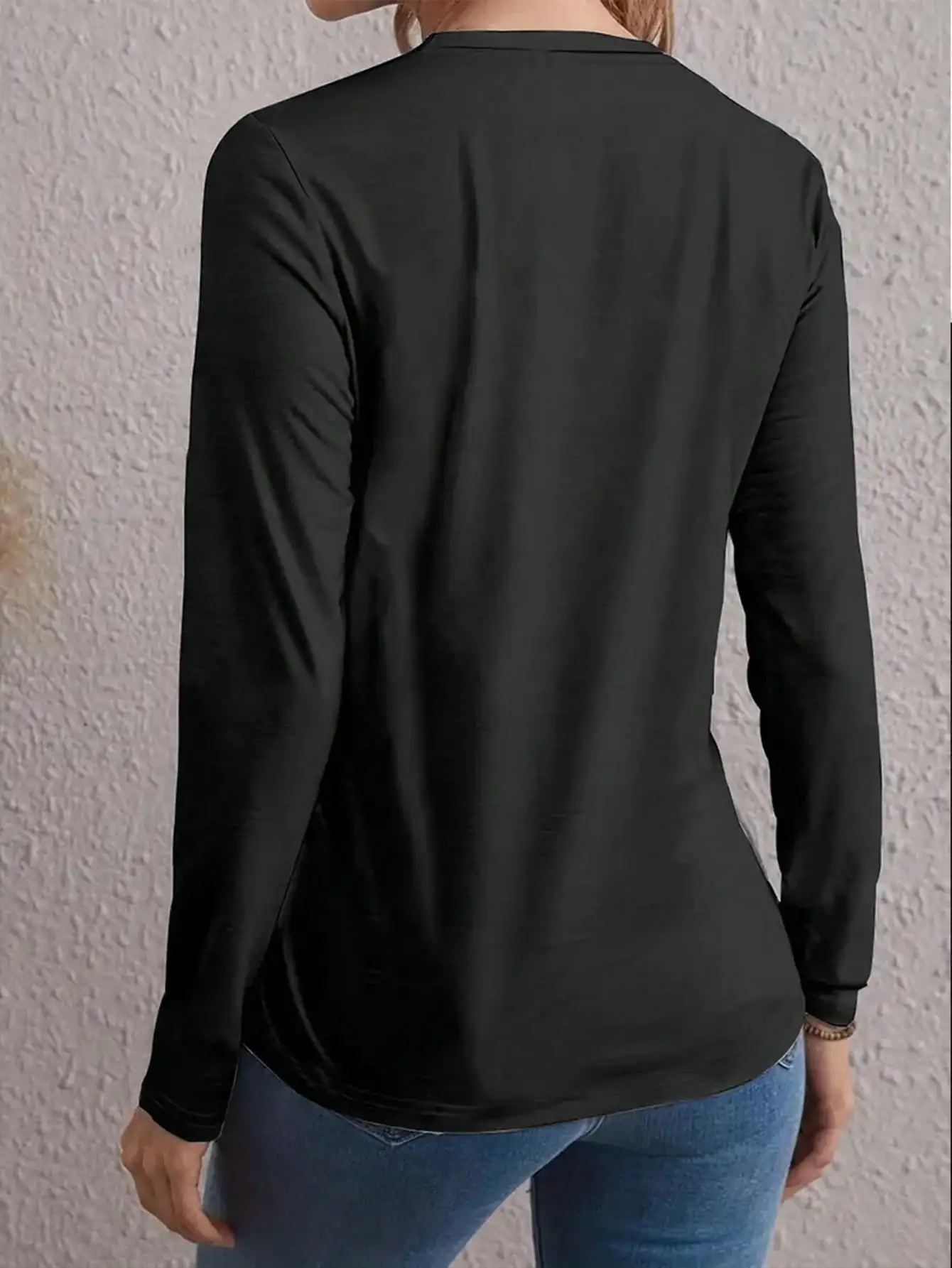 2026 Damen Frühling und Sommer Lässiges Slogan-Hunde-Print Rundhals Einfarbiges Langarm-Pullover T-Shirt – Detail 15