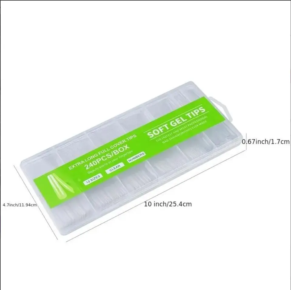 240pcs tips de uñas curva C extra largos, transparentes, para gel acrílico, profesionales para casa o DIY con caja 4