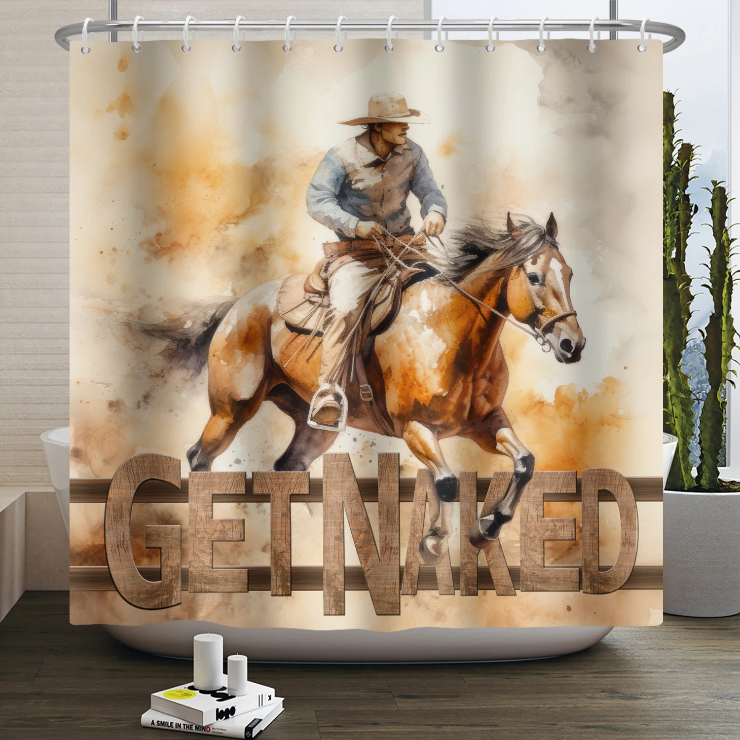 Western Cowboy Shower Curtain Country Cowboy Riding Horse Wild West Farmhouse Bathroom Curtain Minimalist Aesthetic Bath Curtain