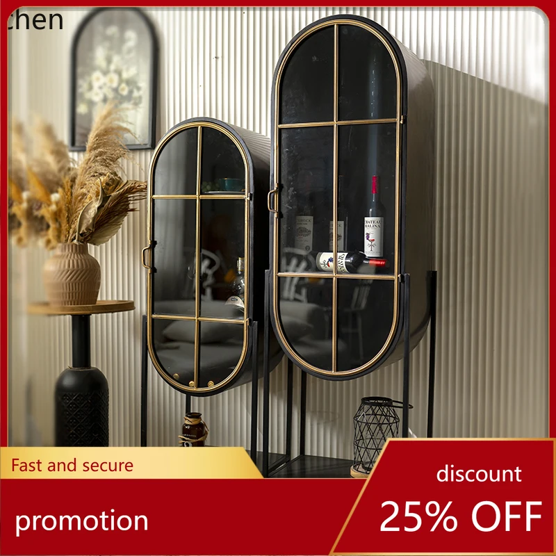 

HT wrought iron wine cabinet dining locker glass door creative storage oval locker