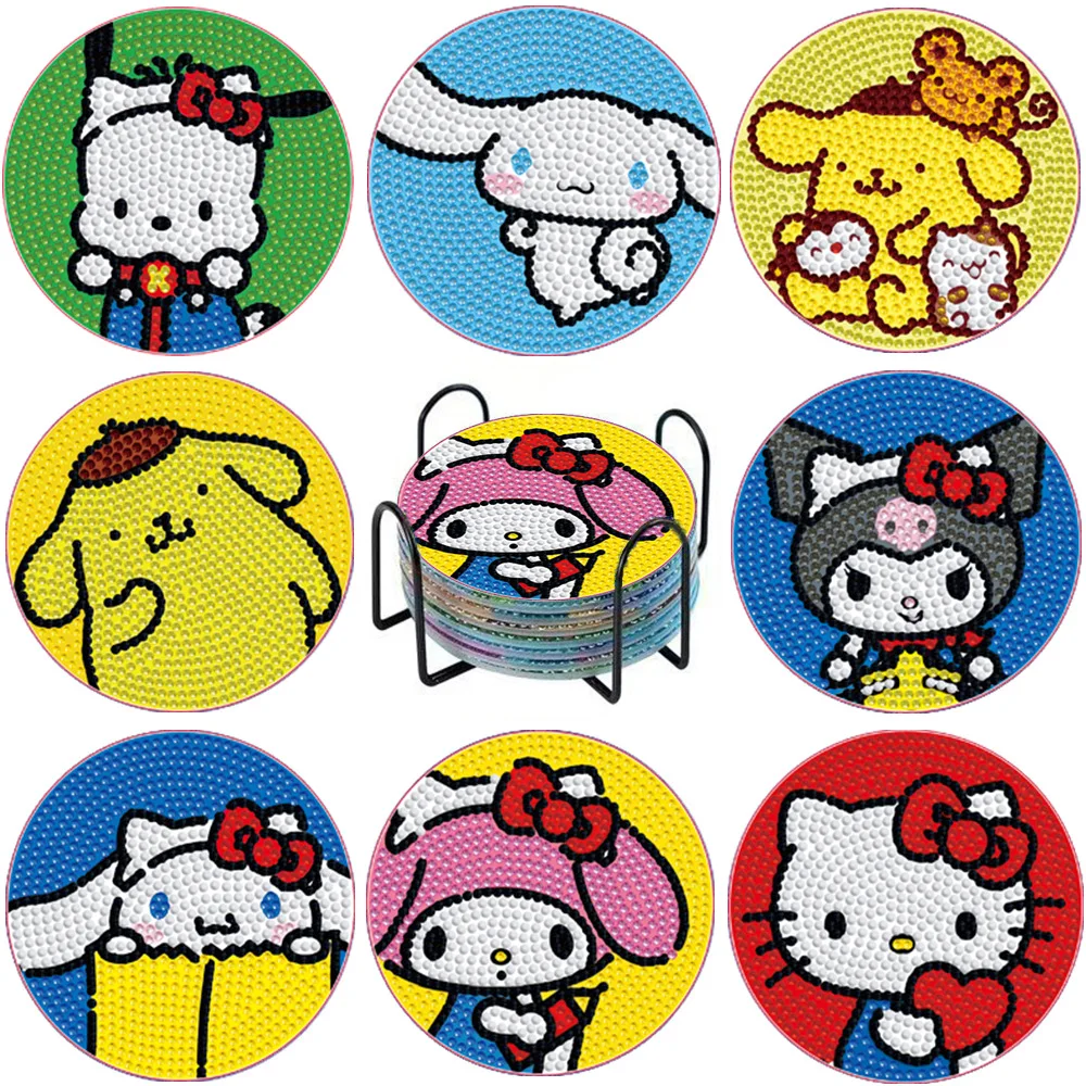 DIY Sanrio Diamond Painting Coaster HelloKitty MyMelody Kuromi  Cartoon Mosaic Drink Cup Pad Table Placemat view 2