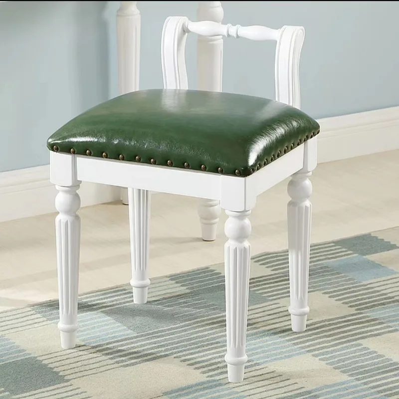 European Princess Dressing Chair, Square Upholstered Stool with Button Tufted Back,Elegant Makeup Bench for Girls Bedroom Decor