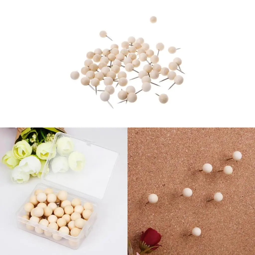 60 Pcs Round Wooden Thumbtack for Creative Decorative Drawing Push Pins for