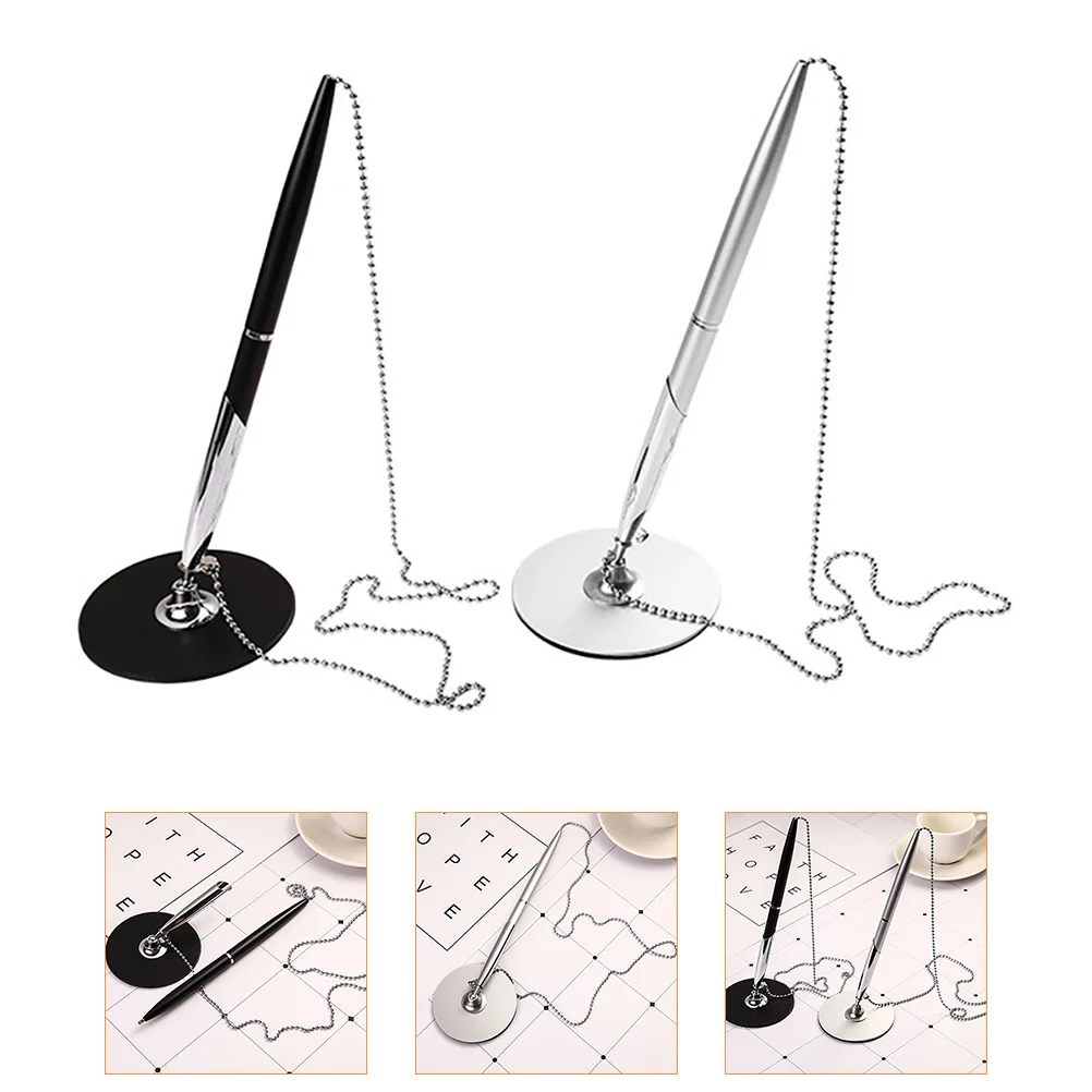 

2pcs Metal Sign Pen Smooth Writing Office Signature Ballpoint Pen Vertical Table Fixed Professional Business Signing