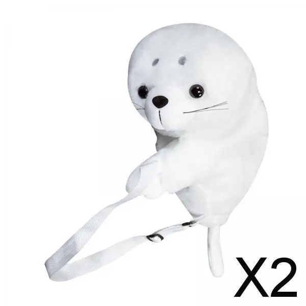 

2x милый рюкзак в форме тюленя, плюшевая сумка с животными для девочек и женщин, регулируемый повседневный мягкий рюкзак