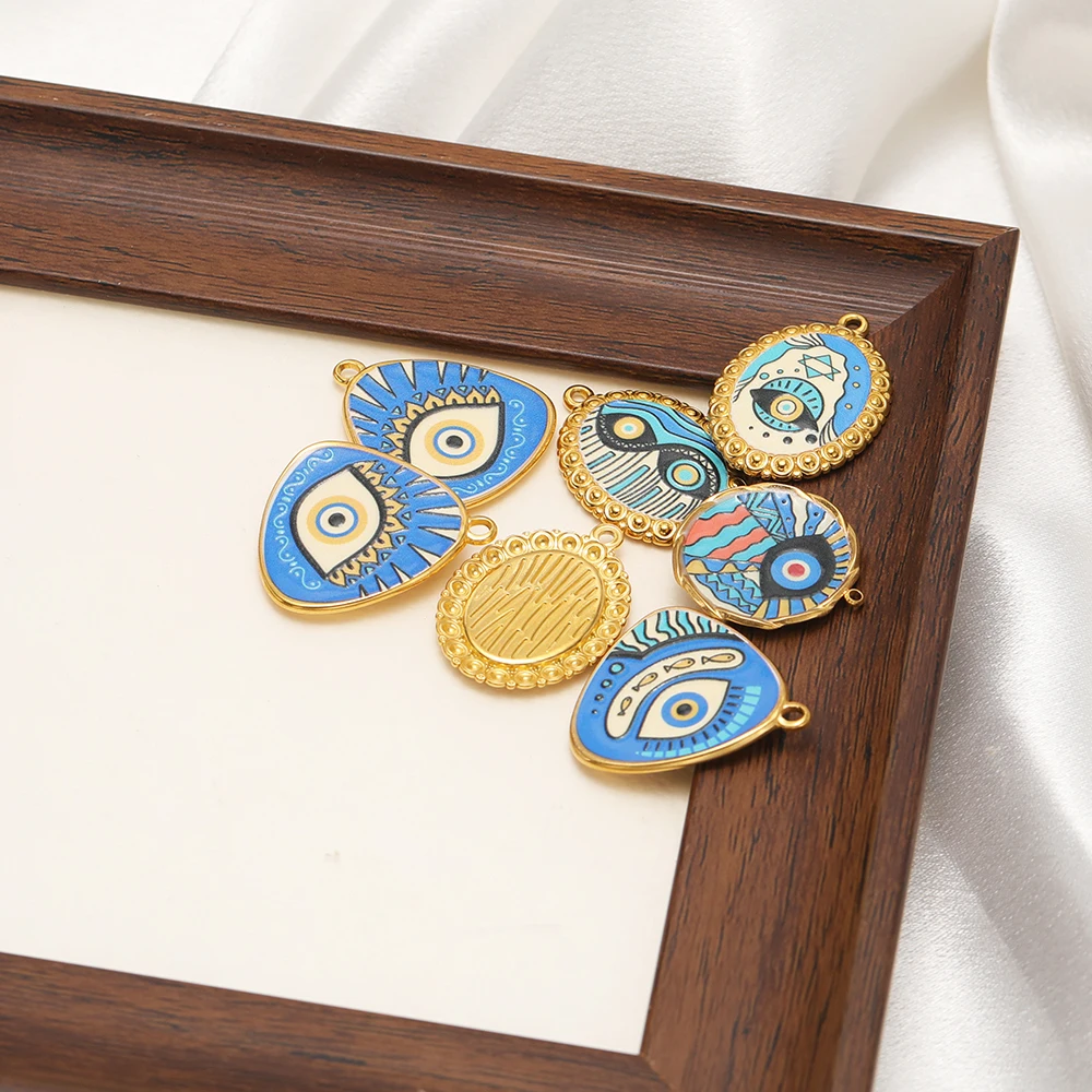 4 قطع الفولاذ المقاوم للصدأ المينا عين الشر المعلقات قلادة سحر للحرف اليدوية صنع المجوهرات DIY أقراط سوار إكسسوارات السائبة #4