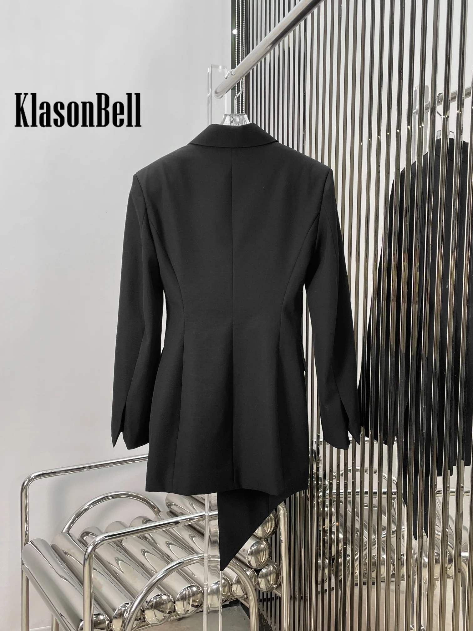 10.12 KlasonBell Women\'s Simple Temperament Worsted Wool Irregular Blazer Dress Letter Embroidery Pocket Collect Waist Dress