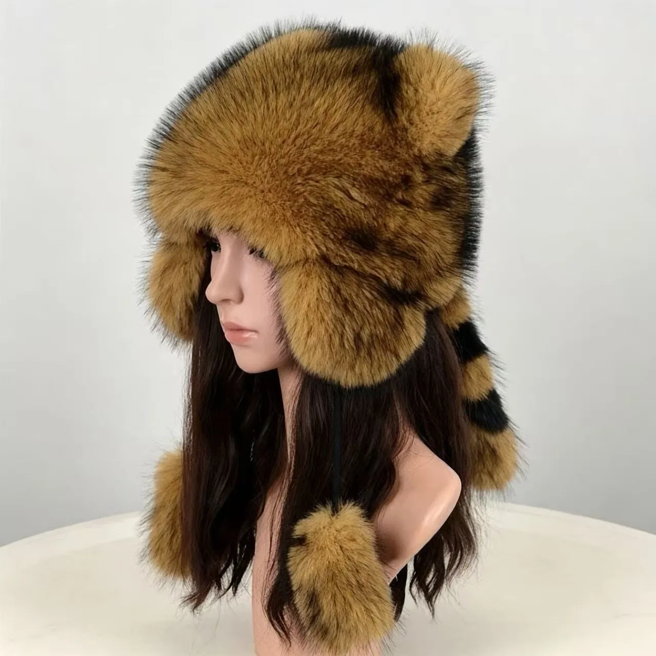 Winter Plüsch Kunstfell-Mütze für Damen Dicke Flauschige Ohrenschutz-Kappe Winddichte Warme Kopfbedeckung Balaclava-Mütze Damen Panama Russische Mütze – Detail 5