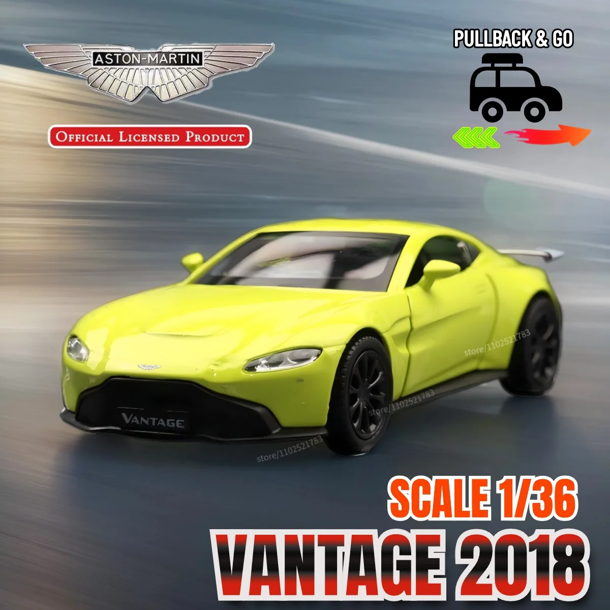 1/36  Aston Martin Vantage 2018 Pullback Toy Car Model Official Licensed Diecast Vehicle Scale Replica Xmas Gift Kid Boy Toy