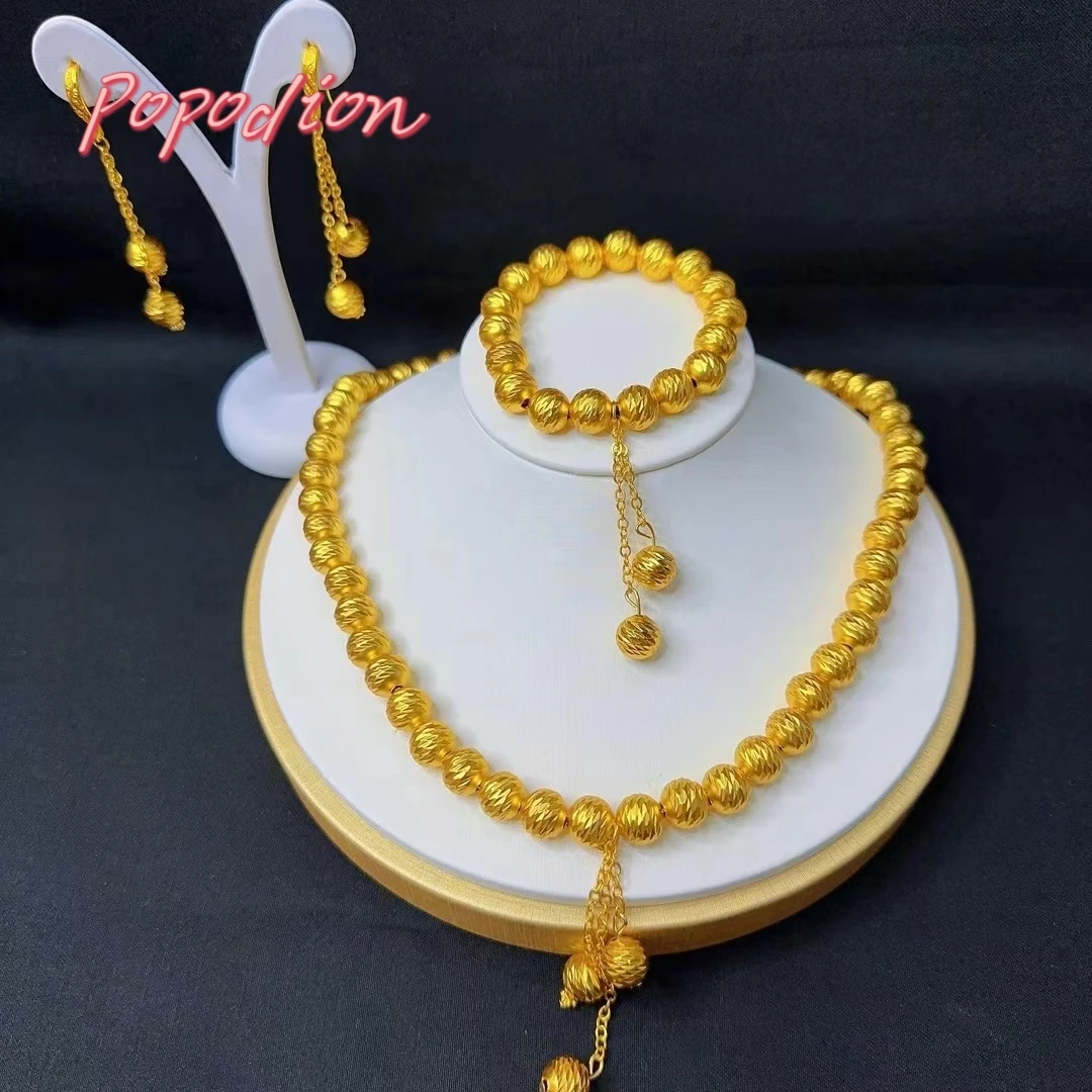 Imagem -05 - Popodion 24k Jóias de Chapeamento de Ouro para Mulheres Brincos Colar Pulseira Presente Requintado Dubai Novo Yy10297