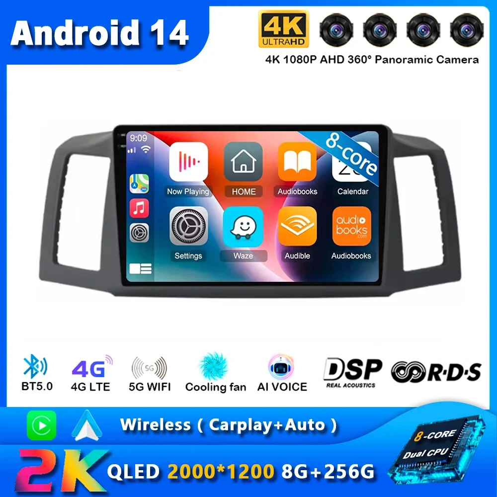 Android 14 Carplay Car Radio For Jeep Grand Cherokee 2004 2005 2006 2007 Navigation GPS Multimedia Player stereo wifi+4G BT DSP