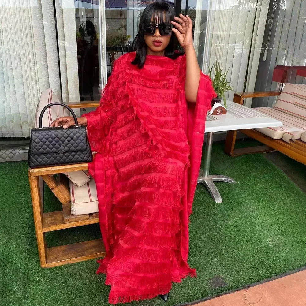 

African Dresses for Women Bat Sleeve Dress Fluffy Africa Clothing Plus Size Loose Robe Dashiki Ankara Boubou Gown Kaftan Abayas