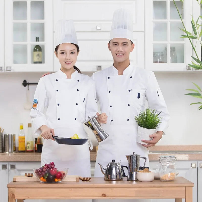 

C653 Chef Coat Plus Size Long Sleeve Hotel Work Uniform Kitchen Canteen Kitchen Catering Clothing Restaurant Coat Big Size