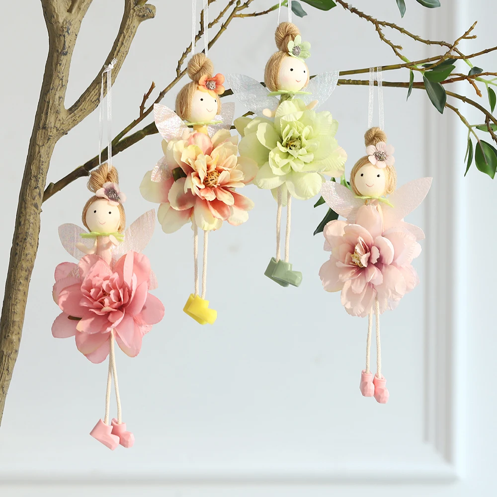 2025 Easter Flower Fairy Angel Wing Elf Bunny Rabbit Doll Ornament Pink Yellow Spring Easter Party Decor Girl Kid Birthday Gift