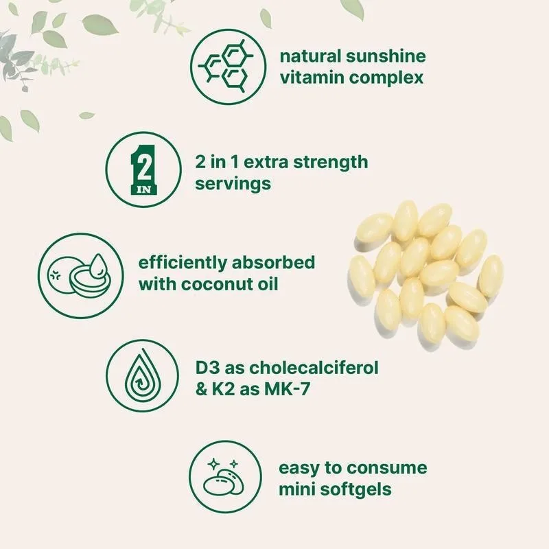 180-540 Capsules 2 In 1 Formal Vitamin D3 K2 Supplement Softgels Coconut Oil Enhancing Immunity