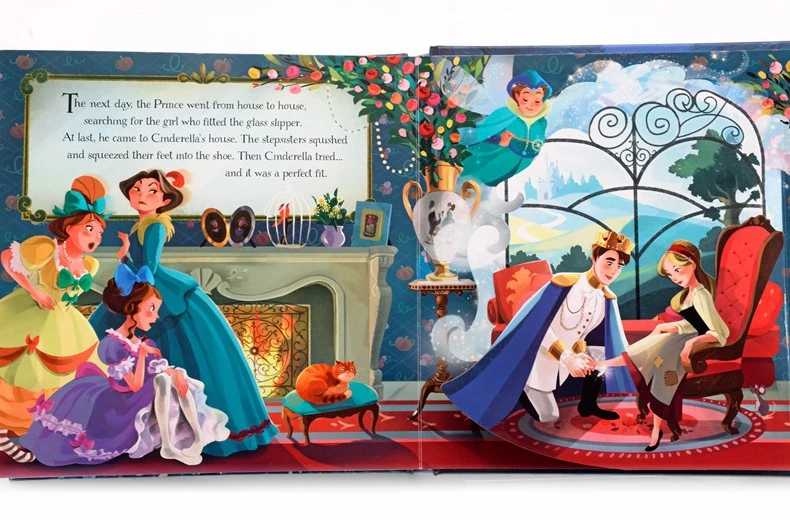 Usborne Pop Up dongeng Cinderella bahasa Inggris 3D Flap buku gambar untuk anak-anak membaca aktivitas buku belajar bahan Montessori