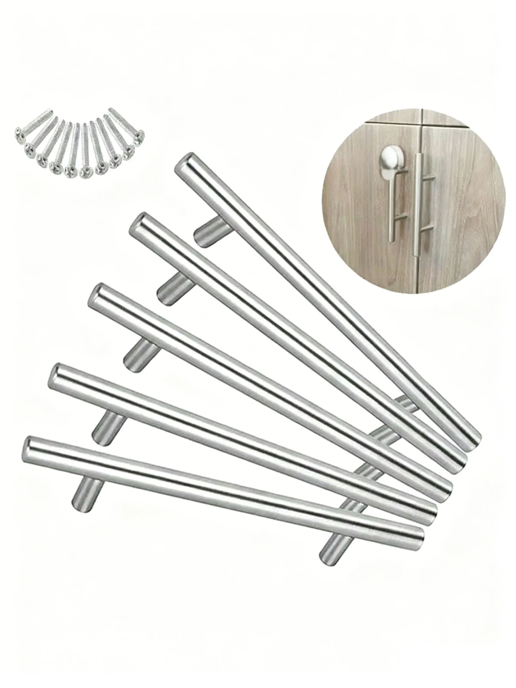 5 uds manija de cocina barra en T de acero inoxidable tirador de puerta 128mm perillas y manijas de gabinete manija de muebles plateada