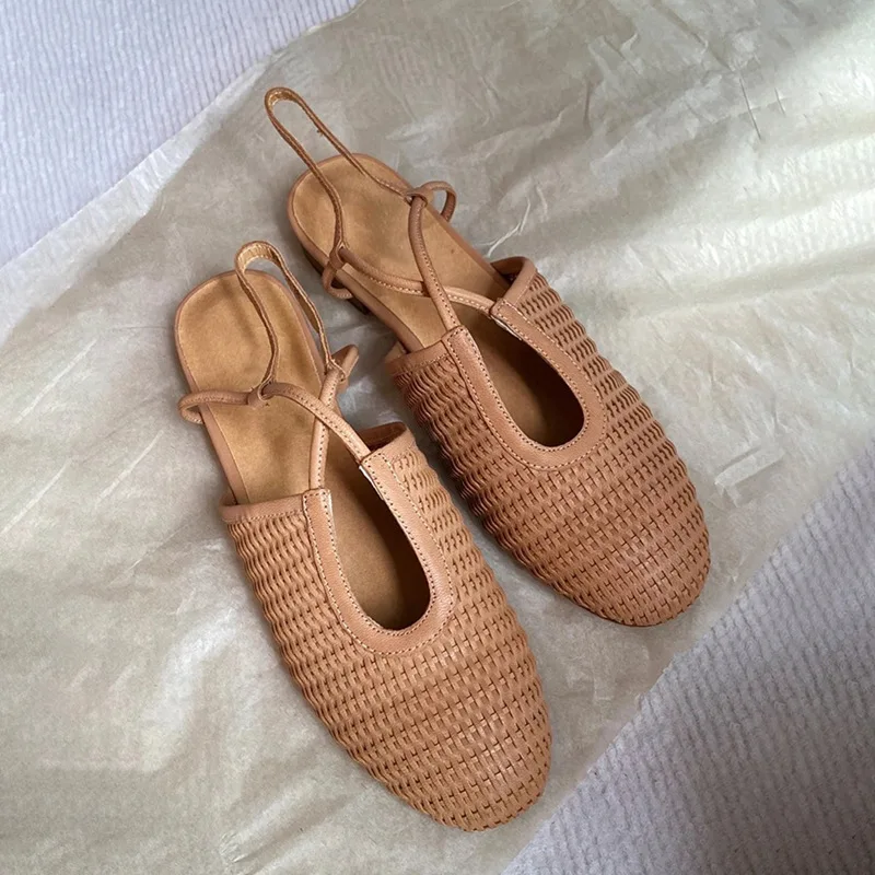 Genuine Leather Woven Toe Sandals for Women To Wear In Summer, Vintage Grandma Shoes, Fairy Style Flat Bottomed Sandals