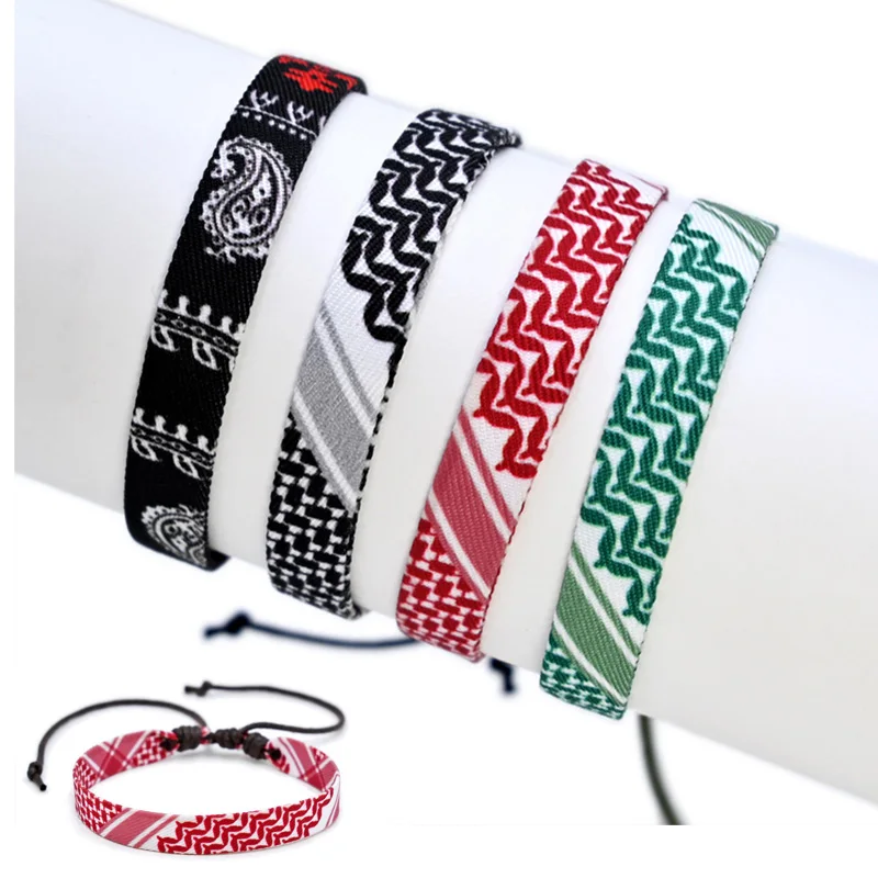 Multicolor Arabic Keffiyeh Pattern Weave Bracelets Palestine Scarf Style Hand Rope Ethnic Jewelry Gift for Women Men