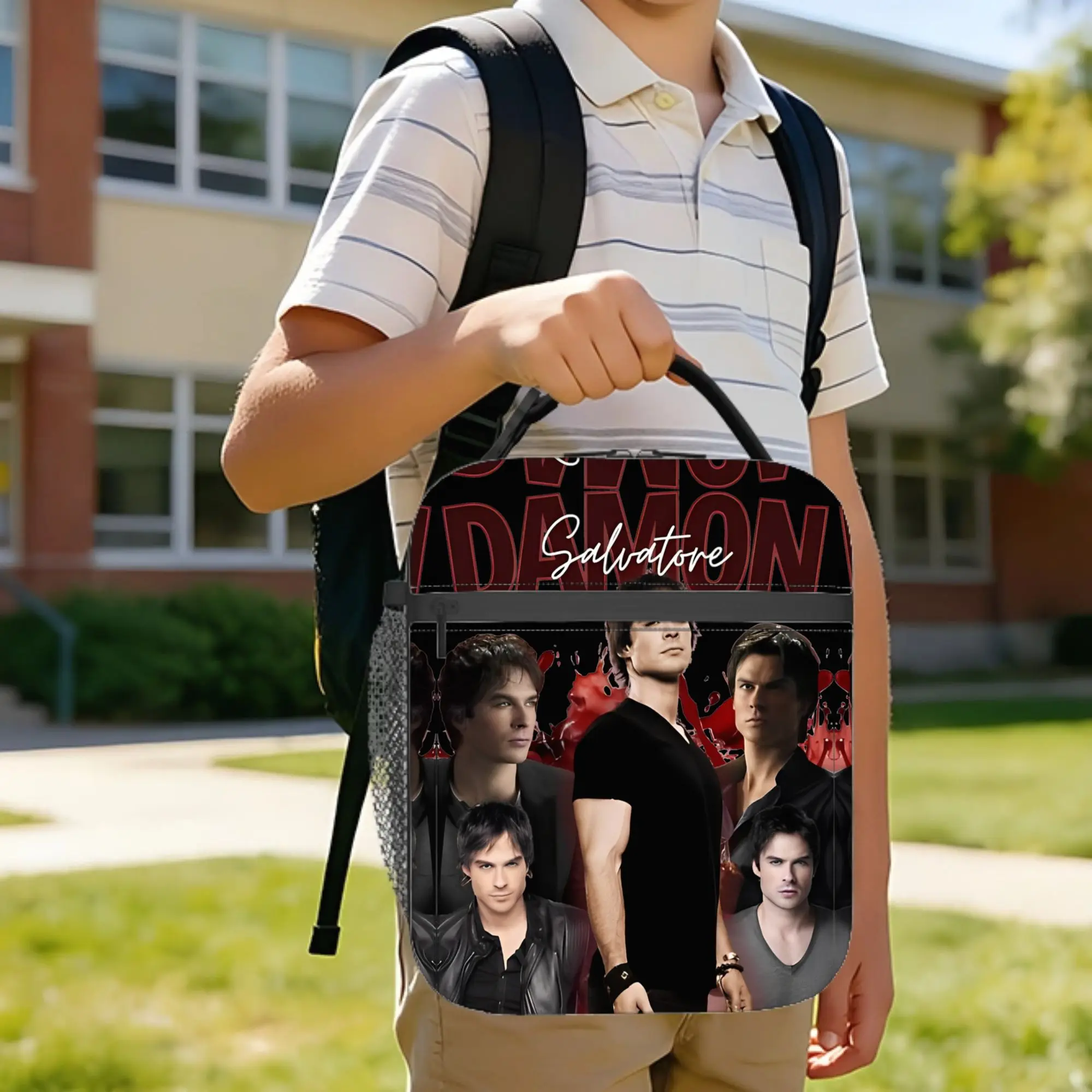 Damon Salvatore Insulated Lunch Bag High Capacity The Vampire Diaries Meal Container Cooler Bag Lunch Box Tote Bento Pouch