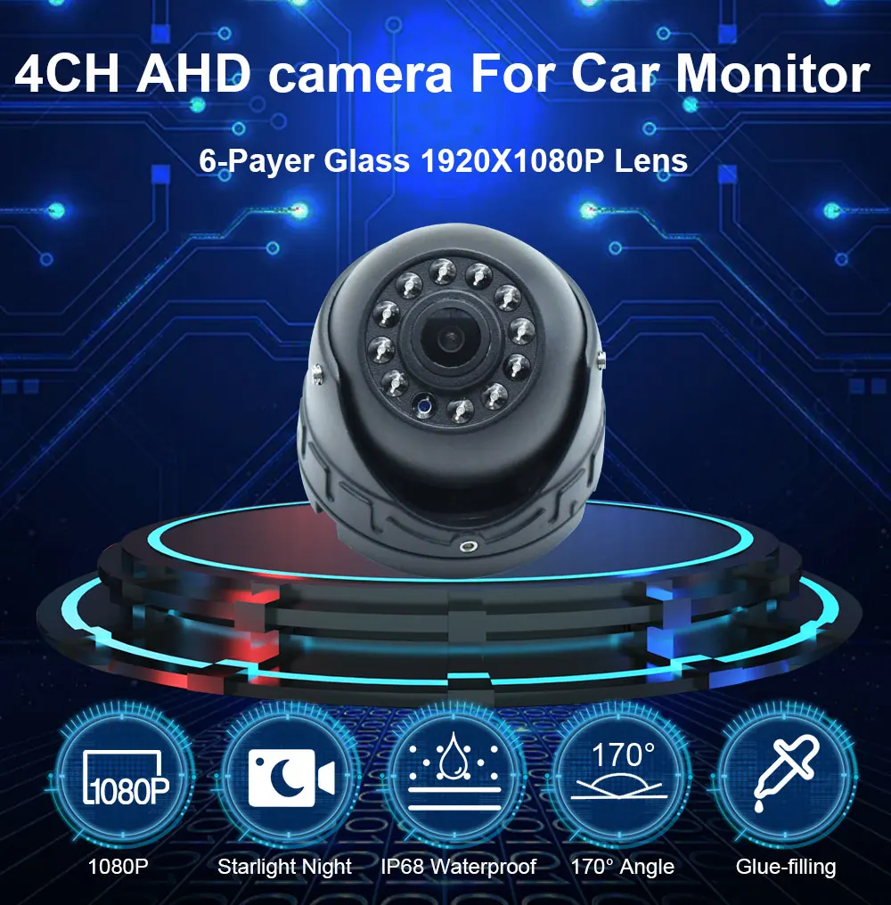 360° Adjustable Angle AHD 1920*1080P 170° IR Night Vision Car Rear View Camera  For Bus Truck Trailer Pickups Car Monitor