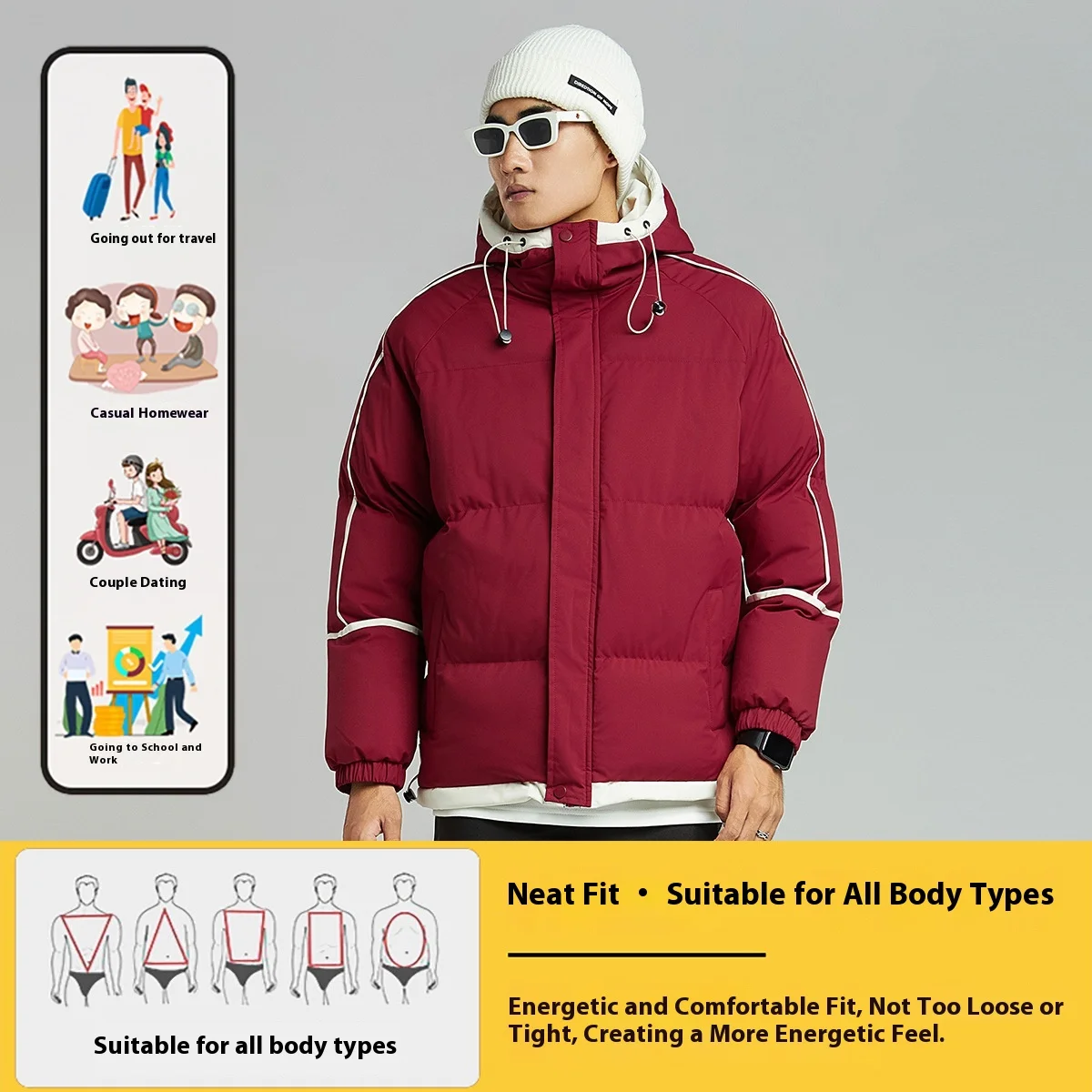 

Зимняя хлопковая куртка с капюшоном, утолщенная теплая модная повседневная свободная пуховая куртка для спорта на открытом воздухе, ветрозащитный пуховик