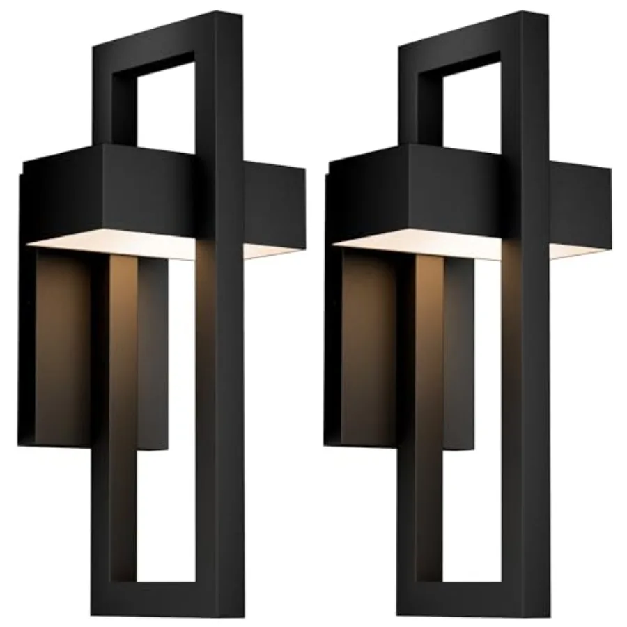 

16.5 Inch Contemporary Outdoor Wall Lights with 3000K Integrated LED, 2 Packs Matte Black Metal Modern Exterior Lighting Fixtur