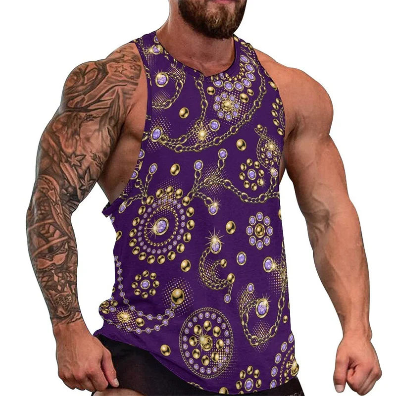 Harajuku 3D Indian-Religion Spiritual Totem Paisley Printed Tank Top Ancient Babylon Paisley Graphic Tank Top For Men Gym Vest