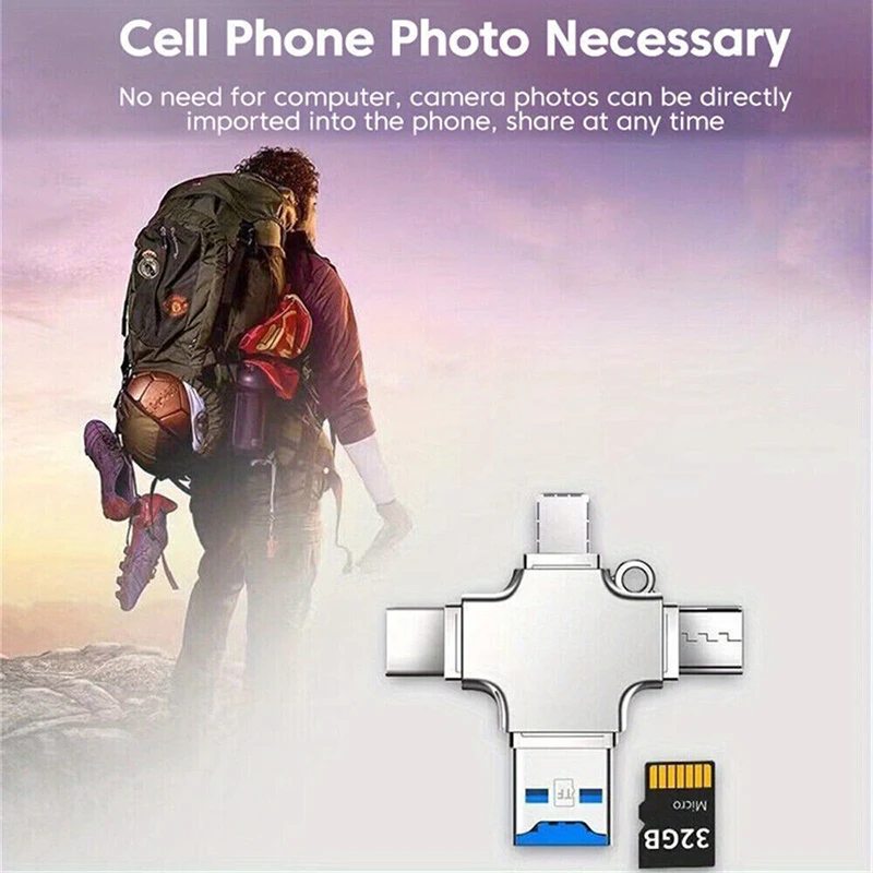 4-in-1 USB 3.0 Card Reader Type-C Computer Universal USB Adapter High Speed Card Reader For PC Phones Apple Android Laptop