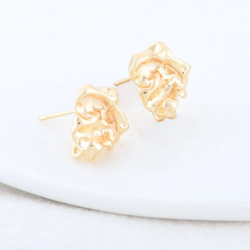 12*13MM Gold Color Plated Brass Irregularity Stud Earrings High Quality Diy DIY Jewelry Making Finding Accessories