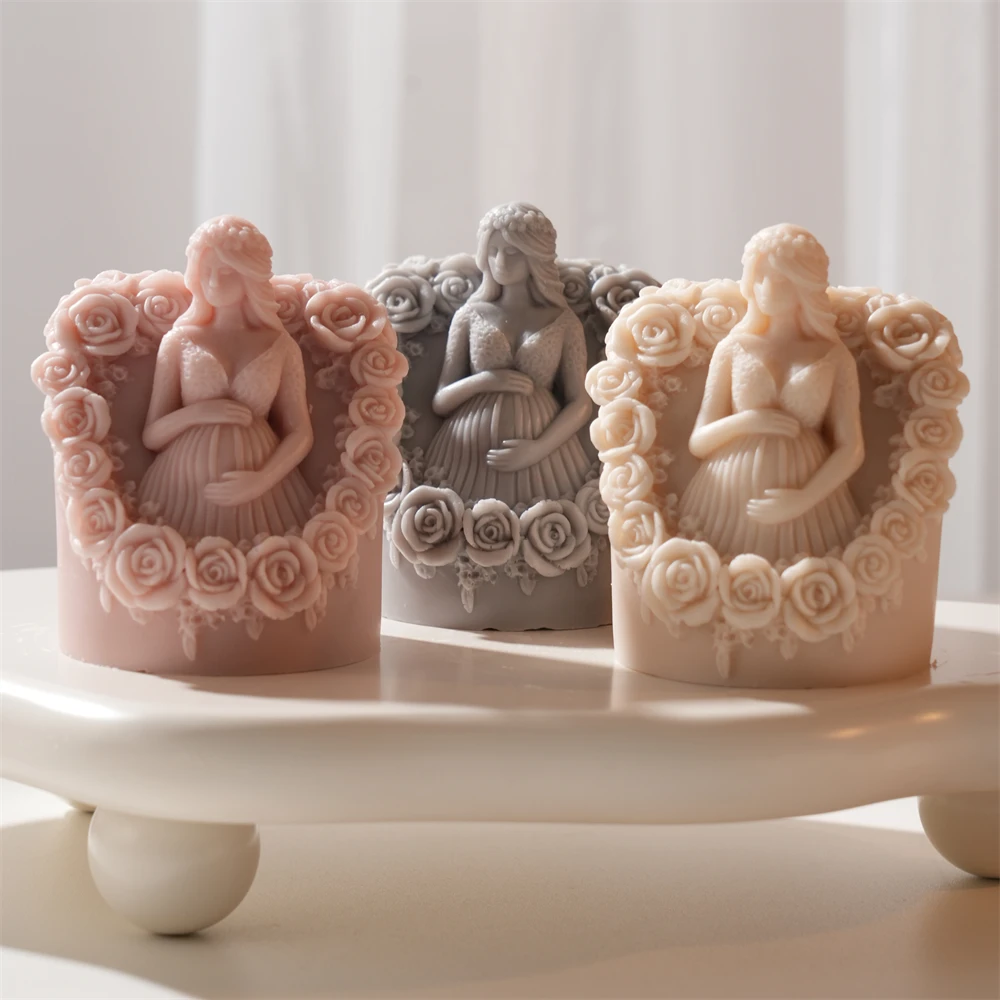 

Romantic Flower Pregnant Girl Silicone Candle Mold Figurine Mother Silicone Mould Mom with Baby Soap Mold DIY Plaster Mold
