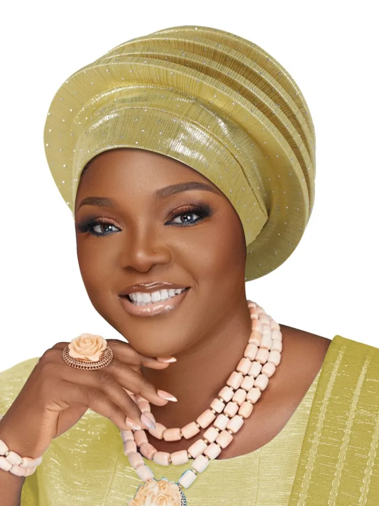 2026 Fashion Women Pleated Turban Cap For Women Auto Gele Headtie Female Head Wraps African Nigeria Wedding Party Headpiece