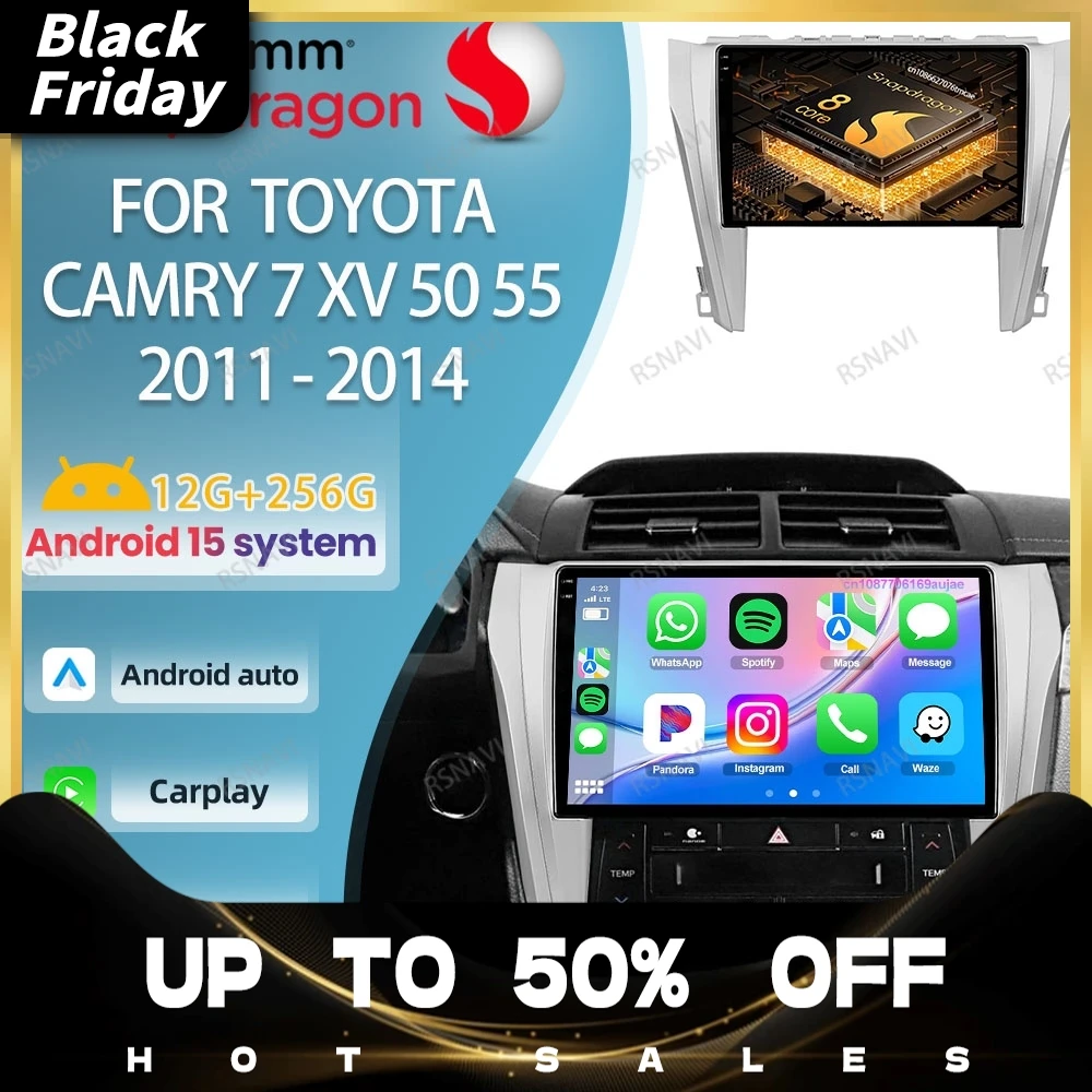Android 15 Car Radio For  Toyota Camry 7 XV 50 55 2011 - 2013 2014 Qualcomm NO 2DIN Carplay BT Systems DVD Autoradio Snapdragon