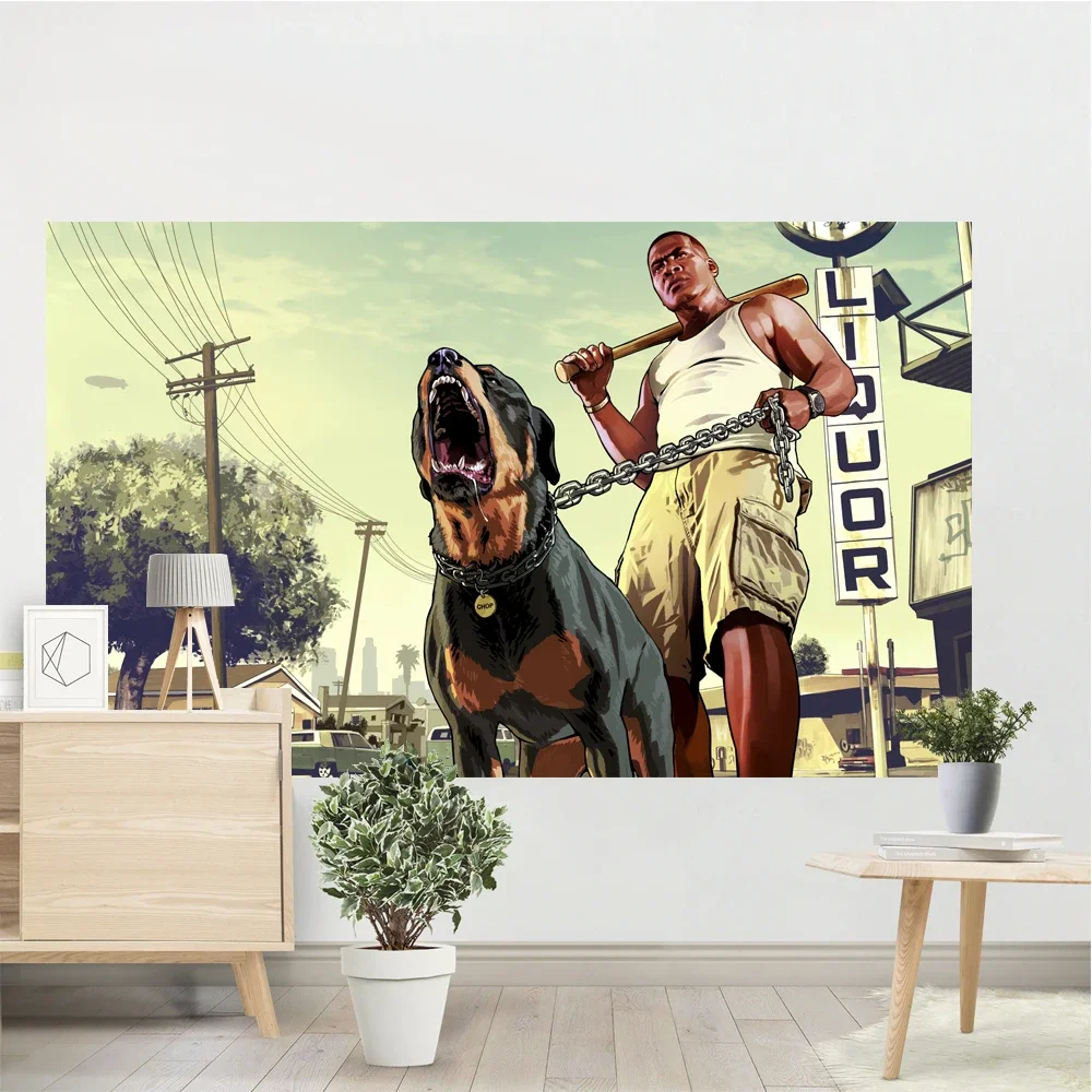 Grand Theft Auto V GTA5 Los Santos Action adventure game painting quality HD home décor art decorating living room tapestry