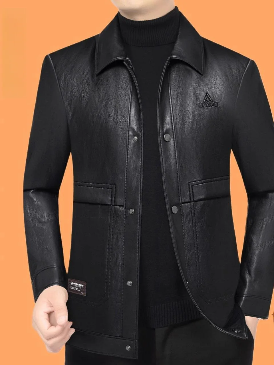 

Мужская теплая кожаная куртка на флисовой подкладке, повседневная деловая модная кожаная куртка с отложным воротником, длинный рукав, осень-зима, новинка