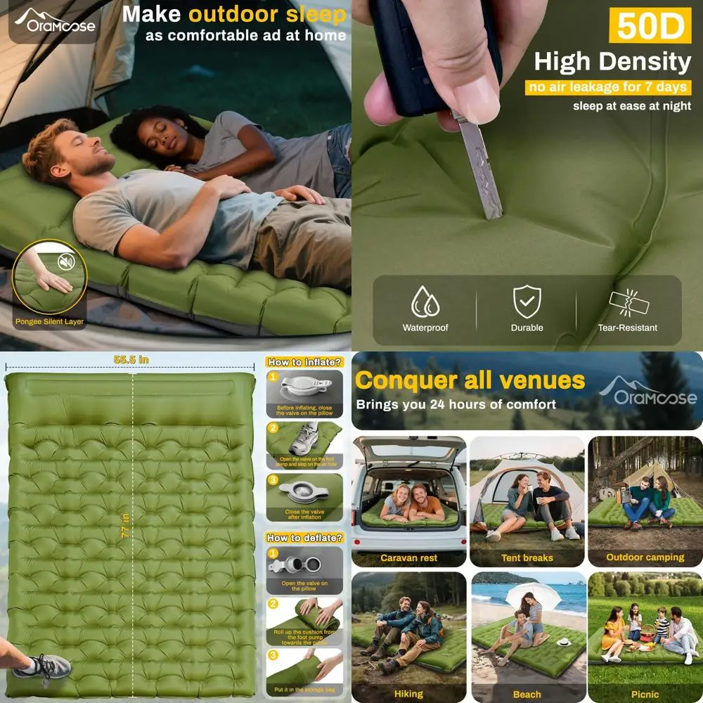 

Double Sleng Pad, Extra Thick 6 Inch Sleng Pad or Camping 2 Person with Built-in Pillow & oot Pump Ultralight Compact Iatable Ca