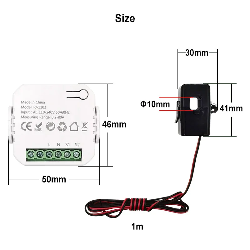 Tuya Smart WiFi Digital Energy Monitor 80A with Current Transformer Sensor CT App  Monitor Power Consumption 110V 240V 50/60Hz