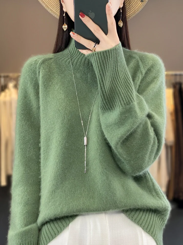 100% Merino Wool Autumn Winter Thickened Women Sweater Long Sleeve Turtleneck Pullover Soft Warm Wool Casual Knitwear Female Top