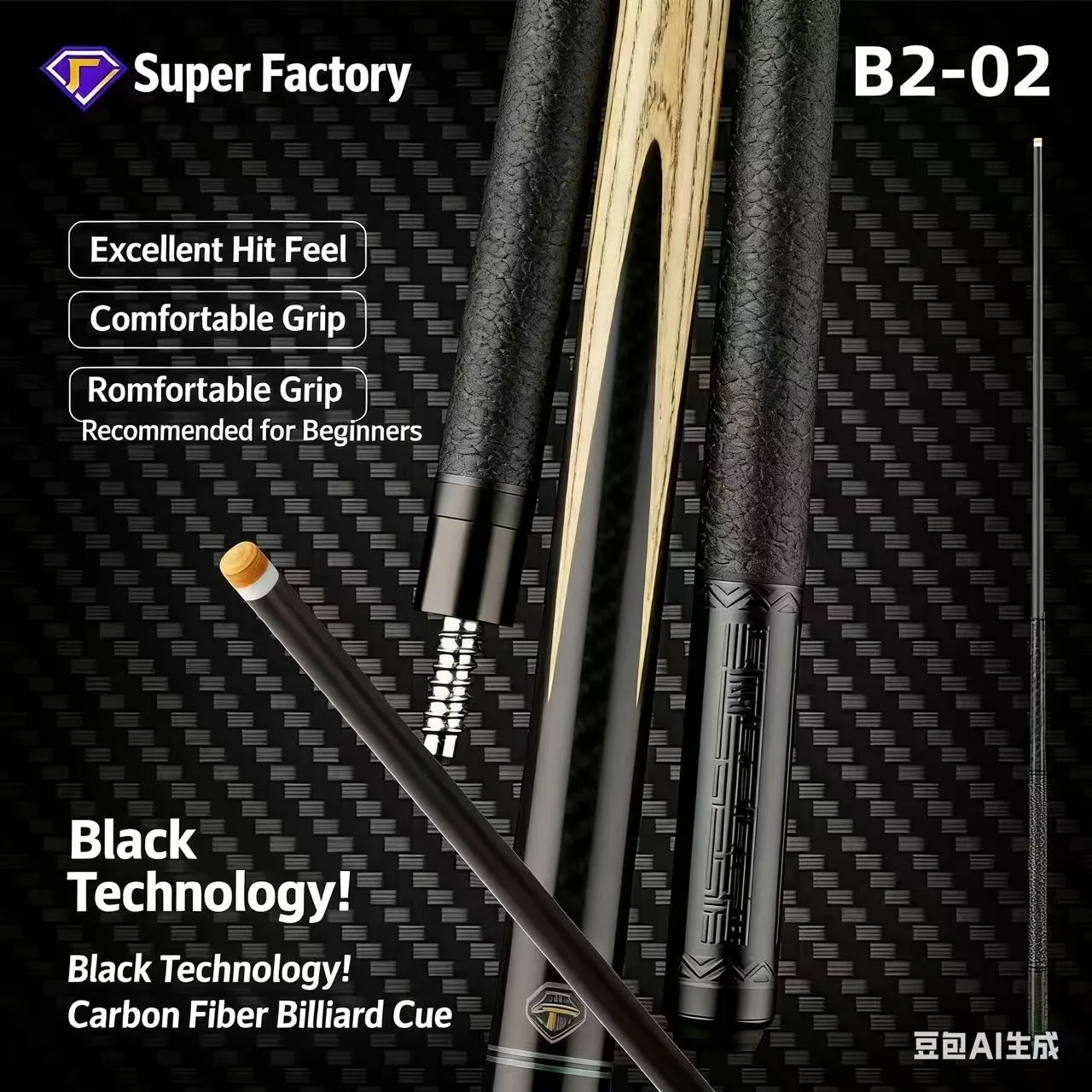 

T1100 Carbon Fiber Pool Cue Stick – 19 oz Weight Genuine Leather Tip 10.5–12.9 mm – For Black Eight-Ball Nine-Ball Snooker​